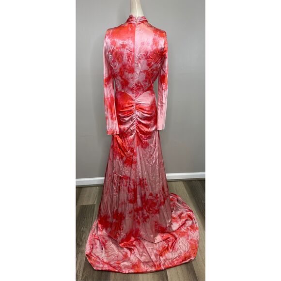 Alexandra Alonso Rojas mockneck silk draped gown in red ice dye Size US6 $1448 - Picture 9 of 13